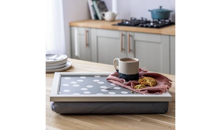 Habitat Grey Spot Lap Tray With Fabric Cushion