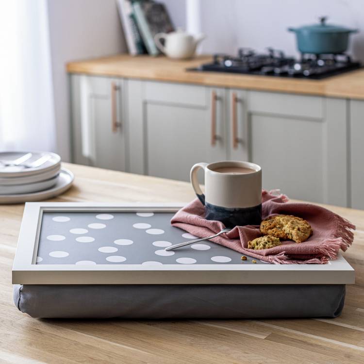 Habitat Grey Spot Lap Tray With Fabric Cushion 0