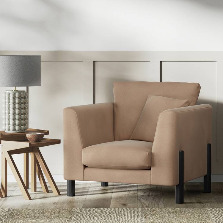 Habitat Aston Velvet Armchair - Latte - Black Leg 0