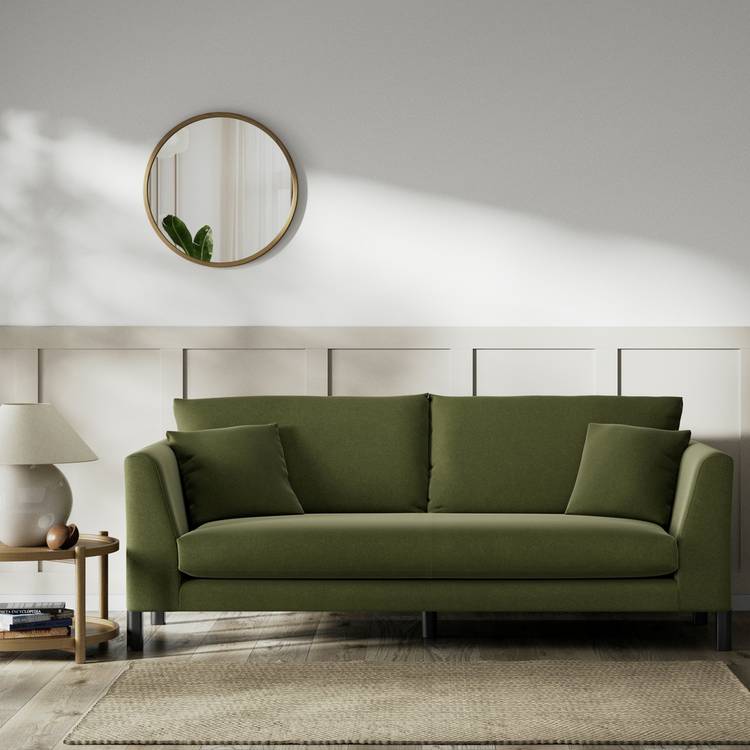 Habitat Aston Velvet 3 Seater Sofa - Moss Green - Black Leg 0
