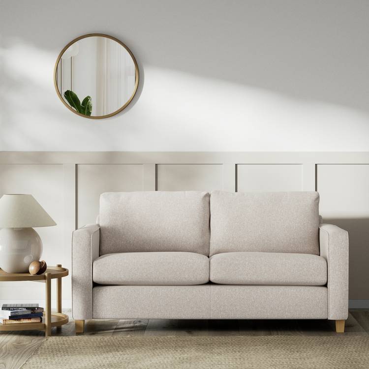 Habitat Flint Fabric 2 Seater Sofa Bed - Natural - Ash Leg 0