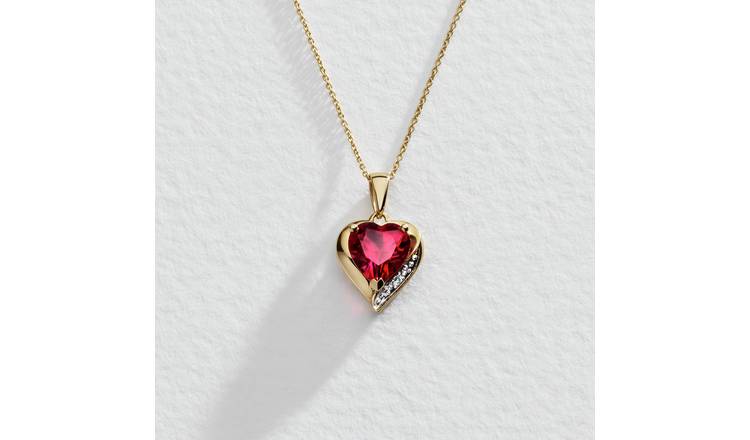 Revere 9ct Created Ruby & Diamond Pendant Necklace