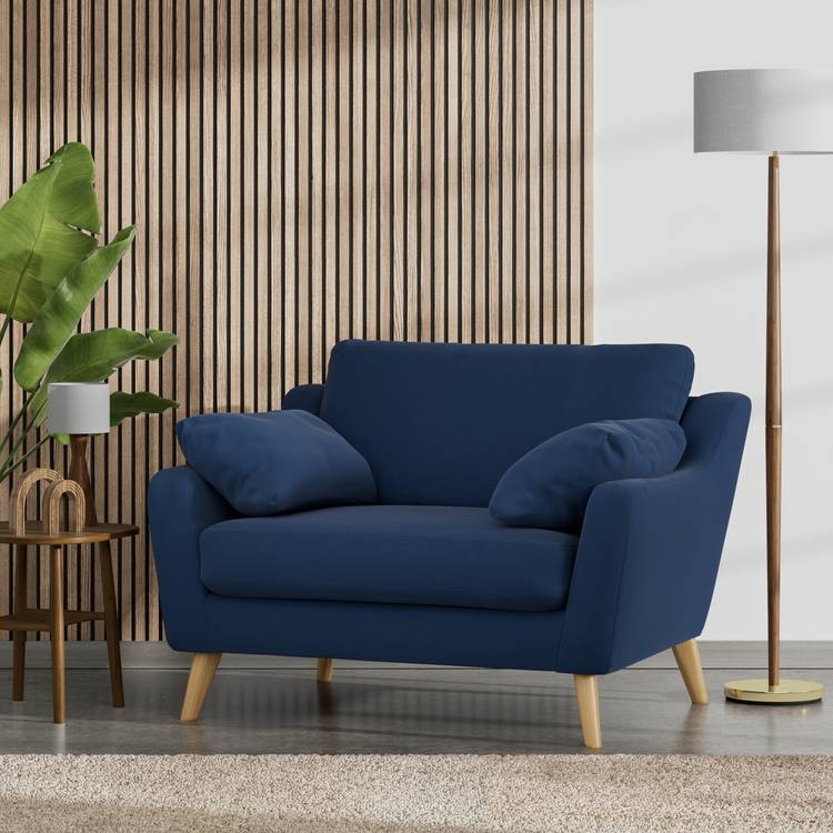 Habitat Ivor Velvet Cuddle Chair - Navy - Ash Leg 0