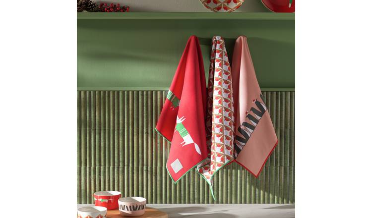 Habitat x Scion Christmas Pack of 3 Tea Towels
