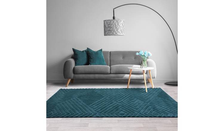 Asiatic Hague Teal Wool Cut Pile Rug - 170x120cm
