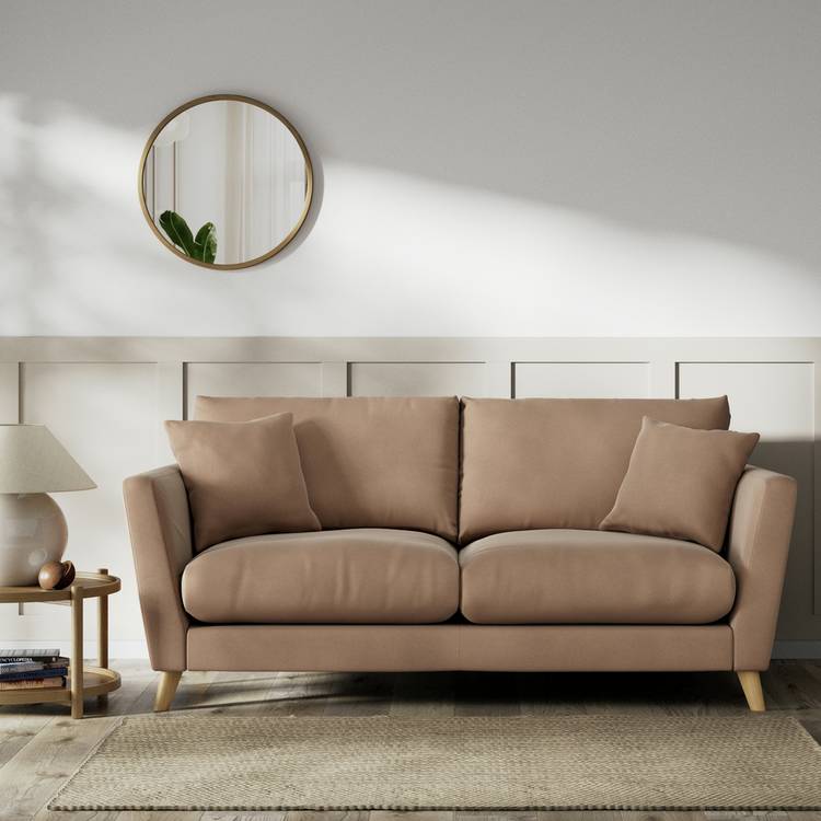 Habitat Lomond Velvet 3 Seater Sofa - Latte - Ash Leg 0