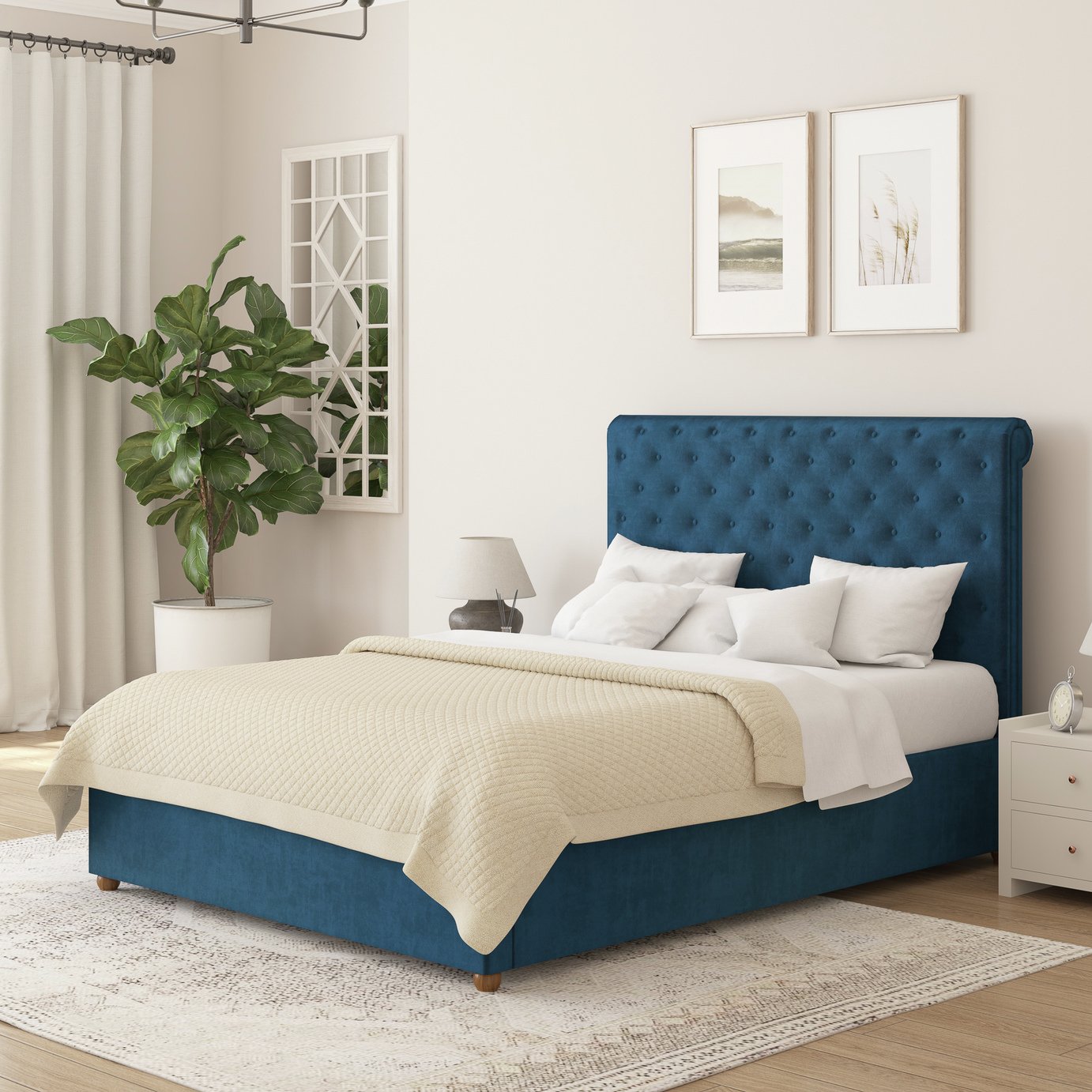 Aspire Taylor Double Velvet End Lift Ottoman Bed - Navy