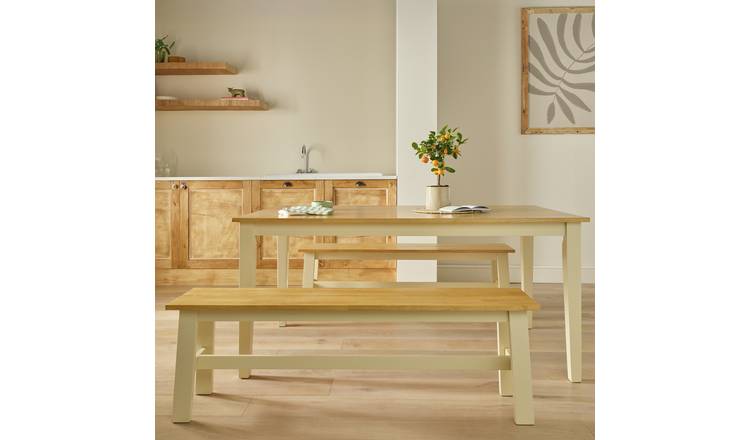 Argos Home Chicago Cream Dining Table & 2 Cream Benches