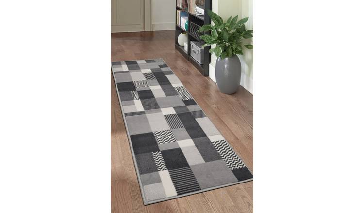 Homemaker Maestro Blocks Grey Cut Pile Runner - 200x60cm