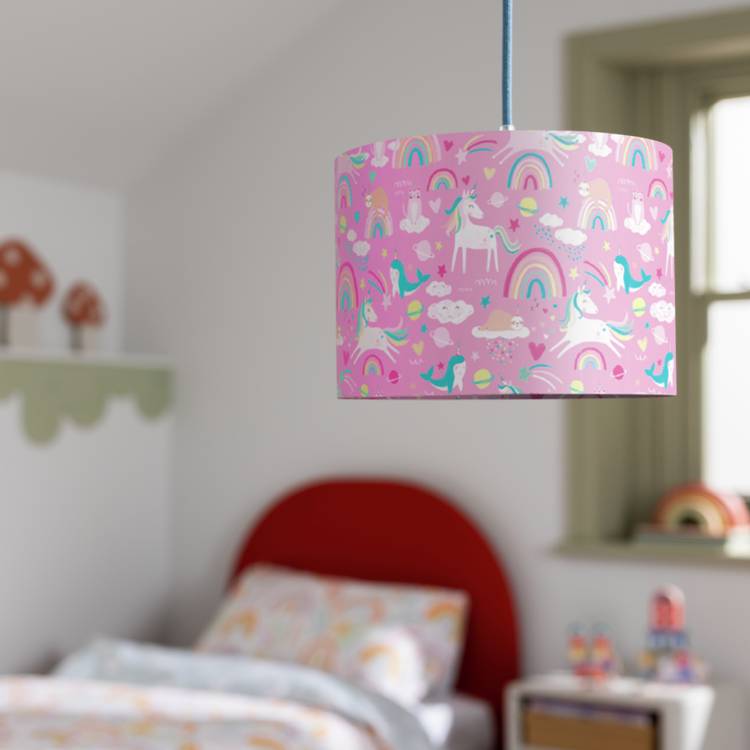 Habitat Unicorn Print Pink Easy Fit Lampshade - 25cm 0