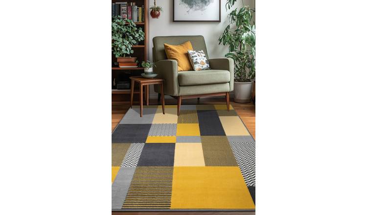 Homemaker Maestro Blocks Ochre Cut Pile Rug - 170x120cm