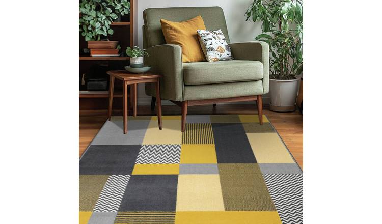 Homemaker Maestro Blocks Ochre Cut Pile Rug - 160x230cm