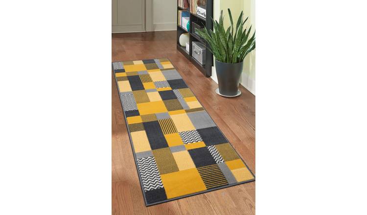 Homemaker Maestro Blocks Ochre Cut Pile Runner - 200x60cm