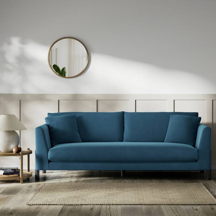 Habitat Aston Velvet 4 Seater Sofa - Ink Blue - Black Leg 0