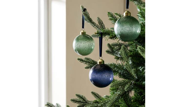 Habitat Pack of 3 Glass Christmas Baubles - Green and Blue