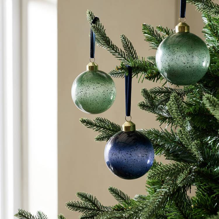Habitat Pack of 3 Glass Christmas Baubles - Green and Blue 0