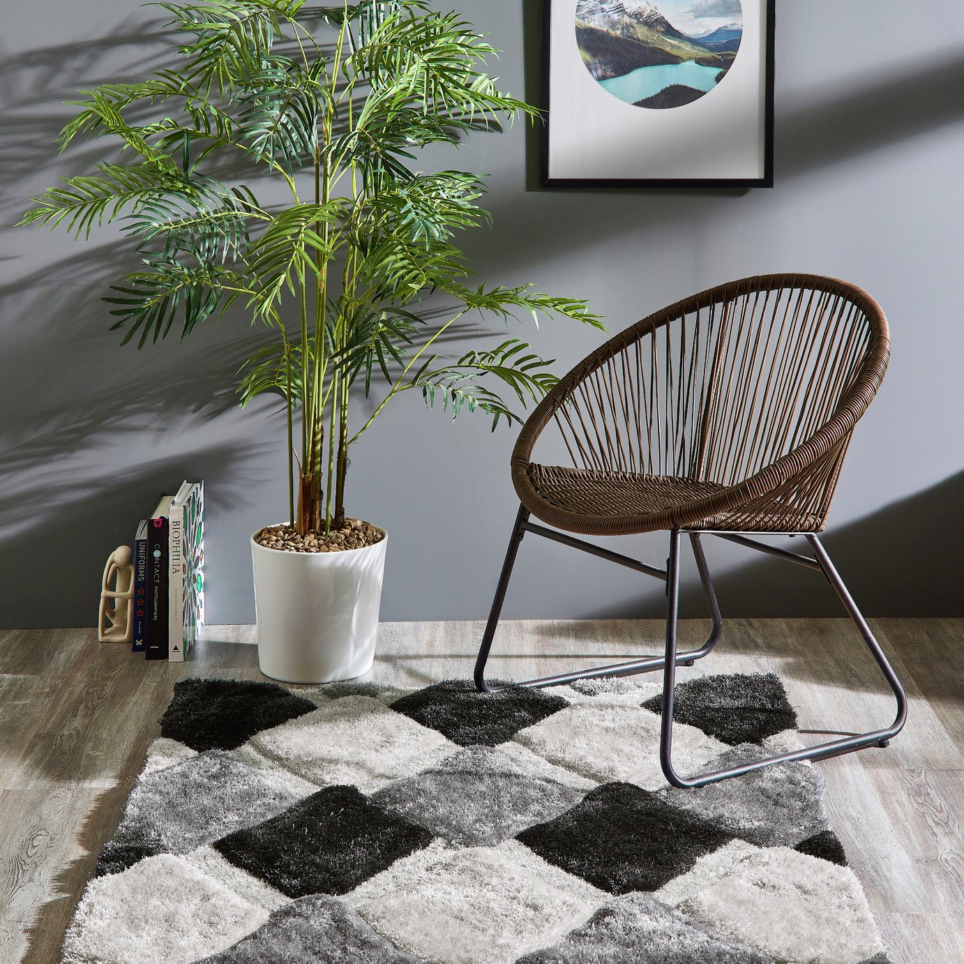 Origins 3D Geometric Grey Shaggy Rug - 170x120cm