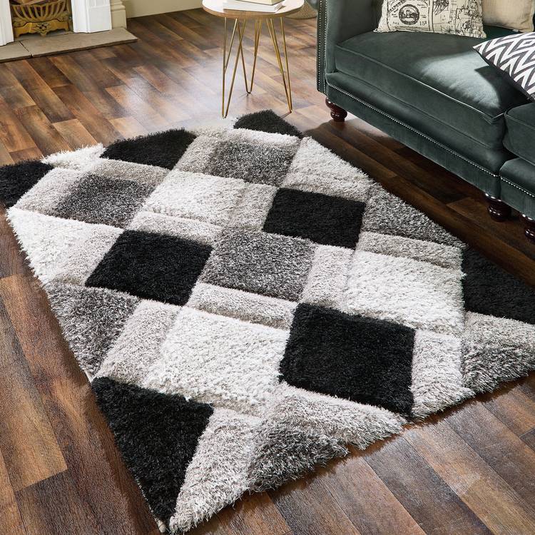 Origins 3D Geometric Grey Shaggy Rug - 230x160cm 0
