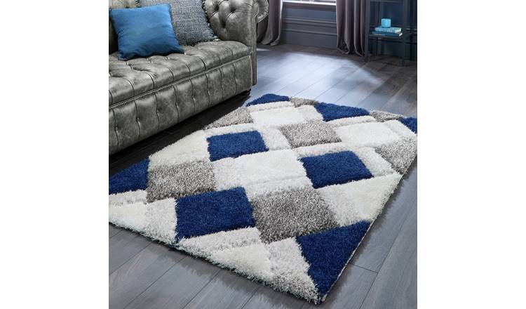 Origins 3D Geo Navy Shaggy Rug - 170x120cm