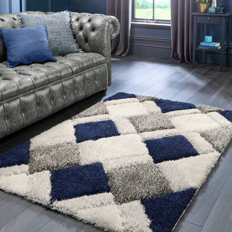 Origins 3D Geometric Navy Shaggy Rug - 170x120cm 0