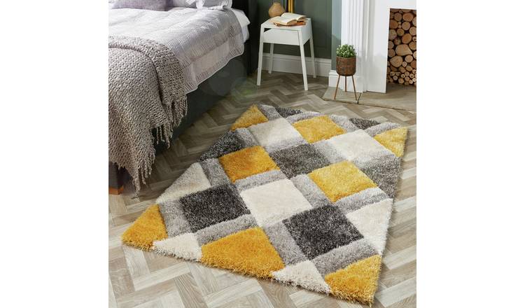 Origins 3D Geo Ochre Shaggy Rug - 170x120cm