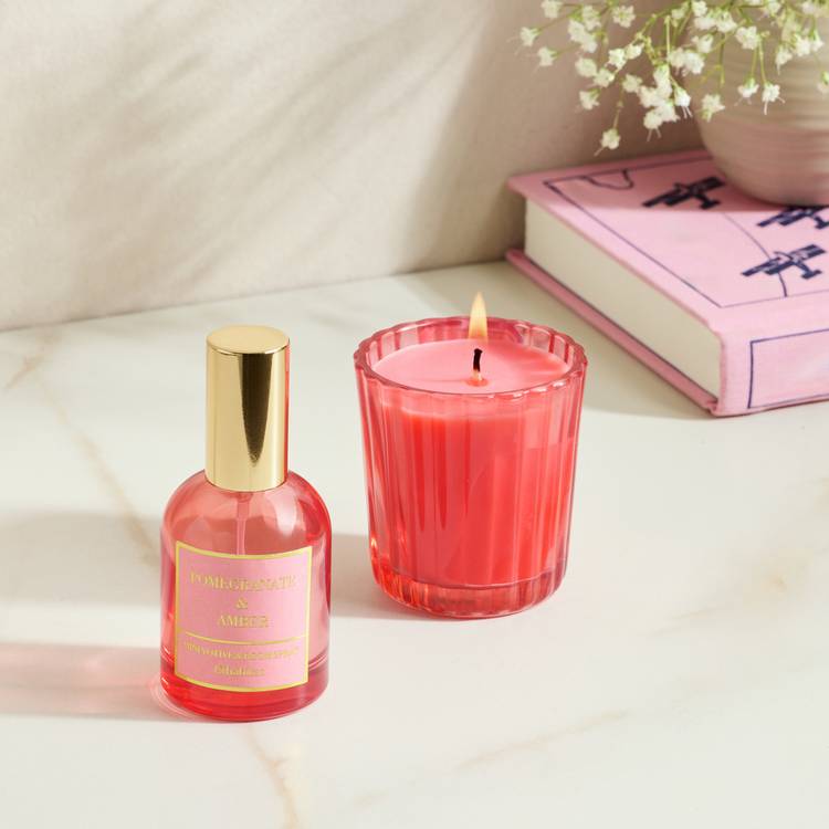 Habitat Votive Candle & Room Spray Set - Pomegranate & Amber 0