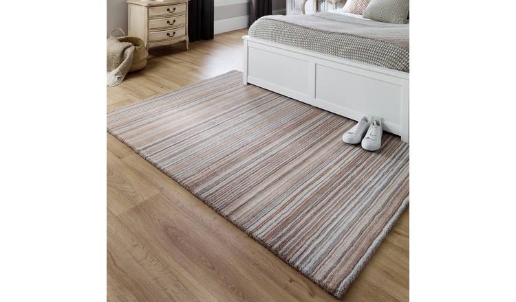 Origins Fine Stripe Beige Wool Short Pile Rug - 170x120cm
