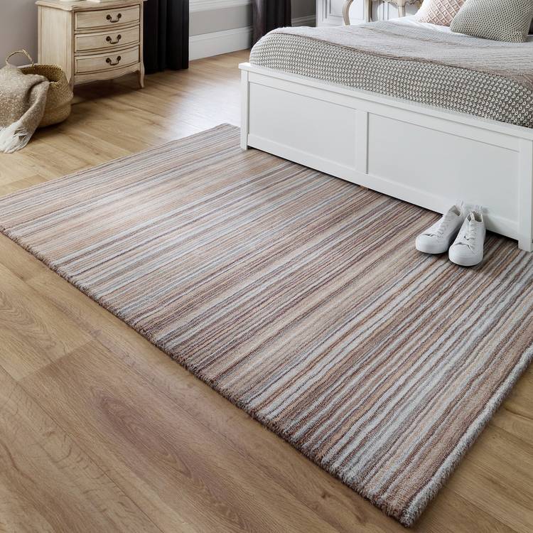 Origins Fine Stripe Beige Wool Short Pile Rug - 230x160cm 0