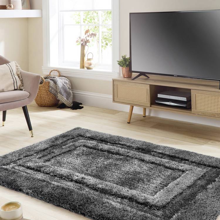 Origins Frame Charcoal Shaggy Rug - 230x160cm 0