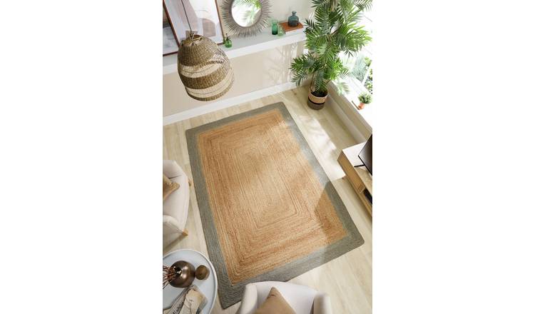 Origins Border Sage Green Jute Flatweave Rug - 170x120cm