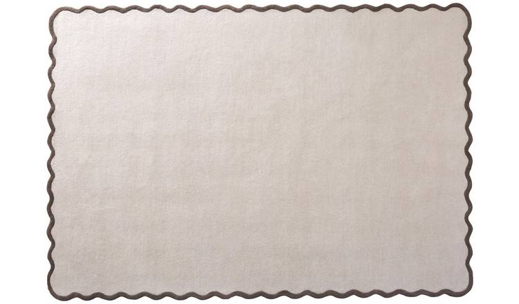 Origins Scalloped Beige Wool Short Pile Rug - 170x120cm