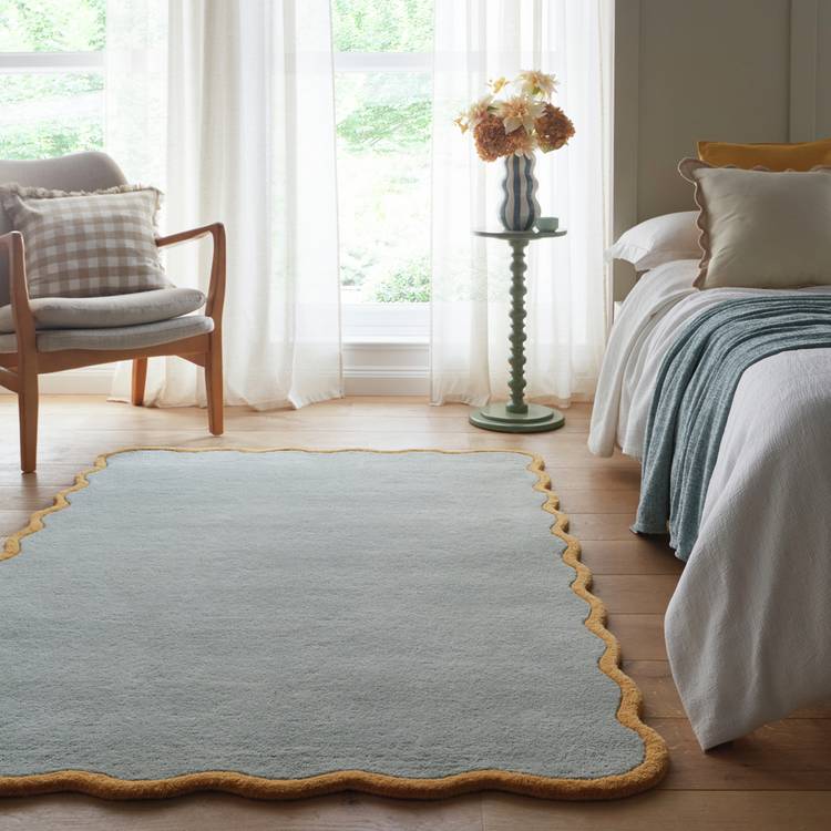 Origins Scalloped Blue Wool Short Pile Rug - 170x120cm 0