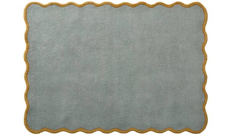 Origins Scalloped Blue Wool Short Pile Rug - 290x200cm