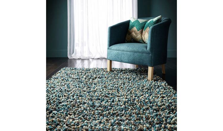 Origins Blue Wool Shaggy Rug - 170x120cm