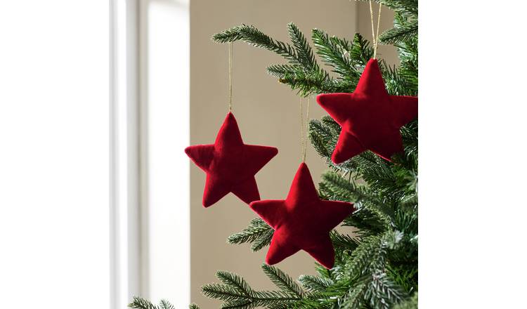 Habitat Pack of 3 Red Velvet Star Christmas Ornament