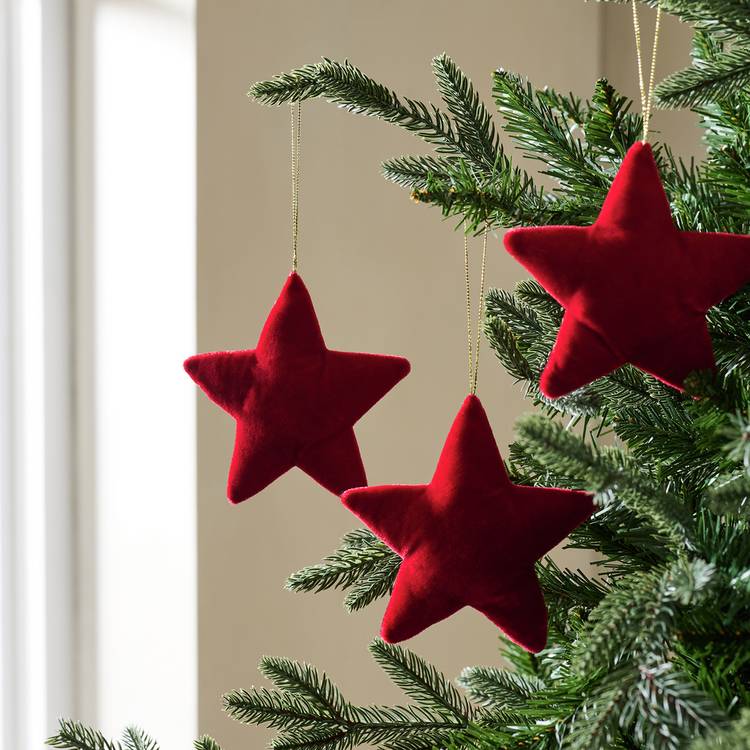 Habitat Pack of 3 Red Velvet Star Christmas Ornament 0