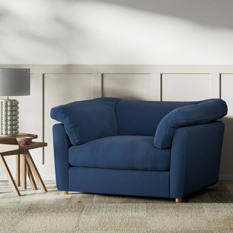 Habitat Wynn Fabric Cuddle Chair - Navy Blue - Ash Leg 0