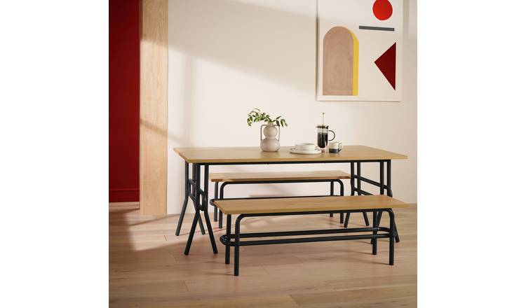 Habitat Ballon Black Dining Table & 2 Black Benches
