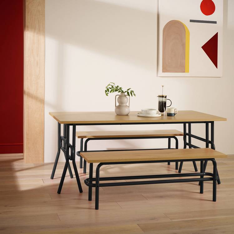 Habitat Ballon Black Dining Table & 2 Black Benches 0