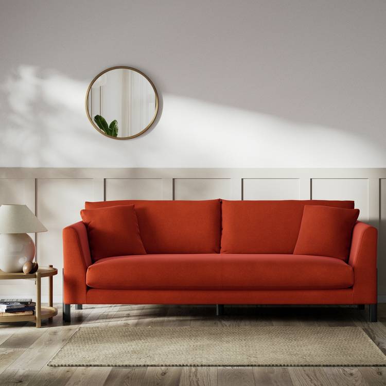 Habitat Aston Velvet 4 Seater Sofa - Burnt Orange -Black Leg 0