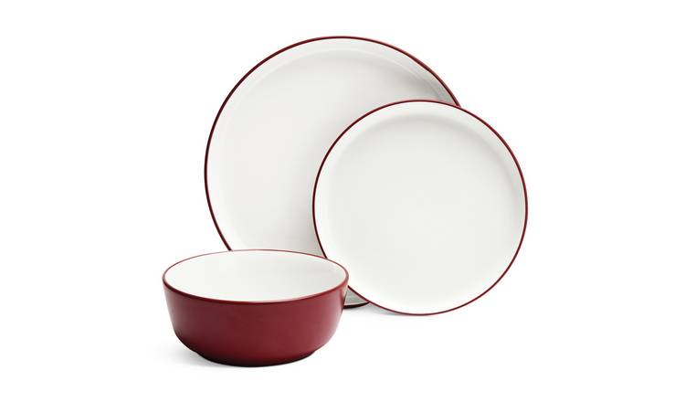 Habitat Two Tone 12 Piece Stoneware Dinner Set - Red