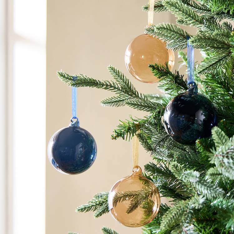 Habitat Pack of 4 Christmas Glass Baubles - Navy 0