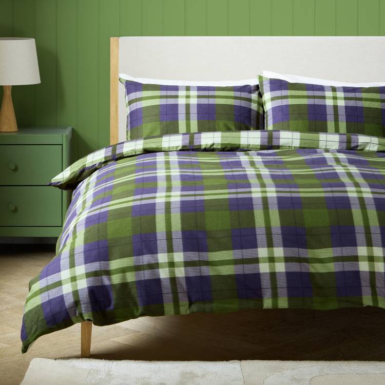 Argos Home Brushed Cotton Check Green Bedding Set - Single 0