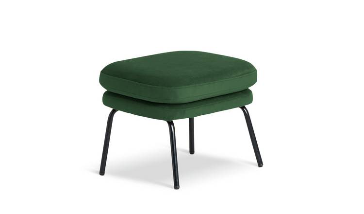 Habitat Celine Velvet Footstool - Green