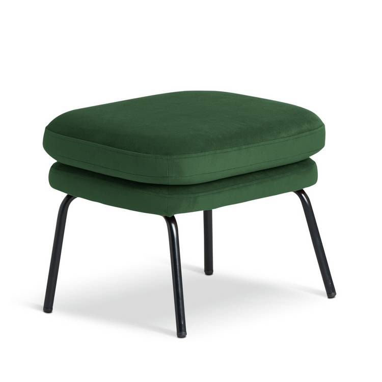 Habitat Celine Velvet Footstool - Green 0