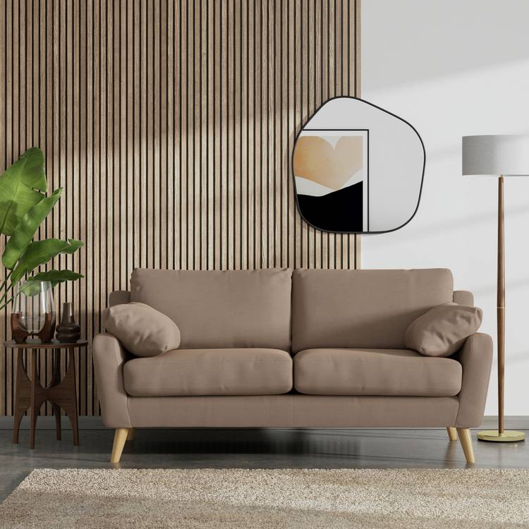 Habitat Ivor Fabric 3 Seater Sofa - Biscuit - Ash Leg 0