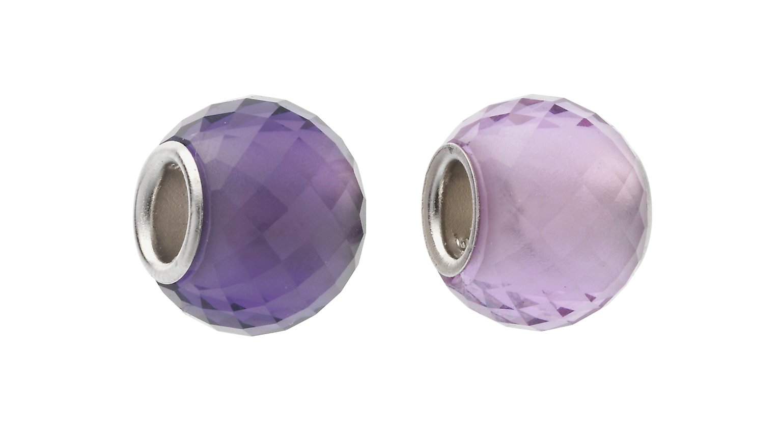 Moon & Back Silver Faceted Purple Glass Beads - Set of 2