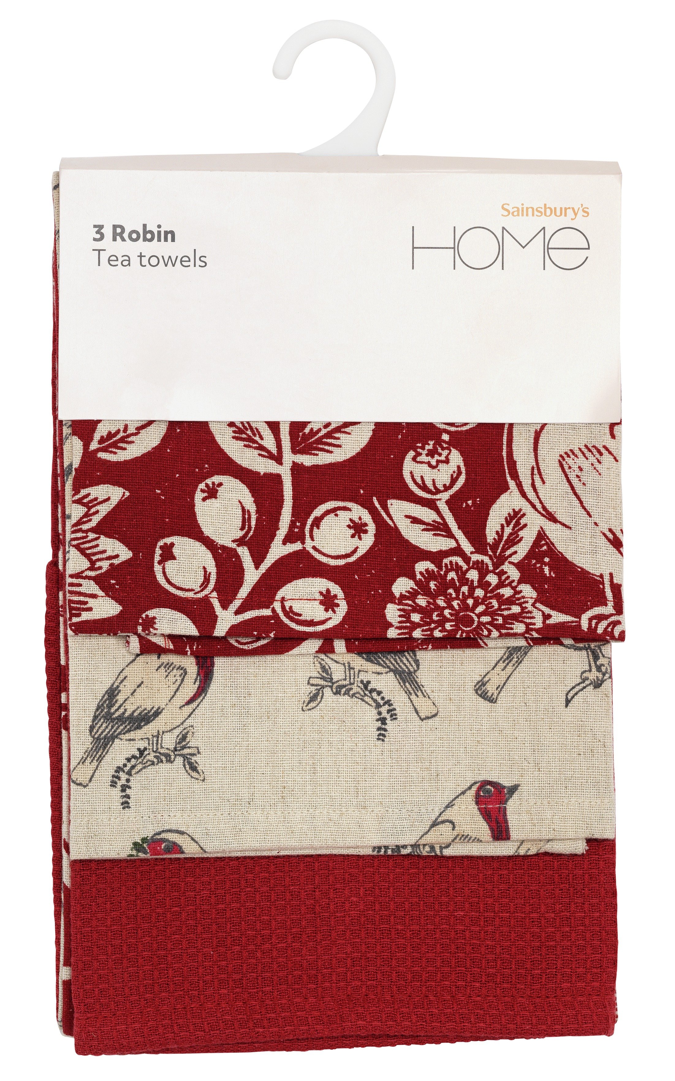 Sainsbury's Home Pack of 3 Robin Tea Towels