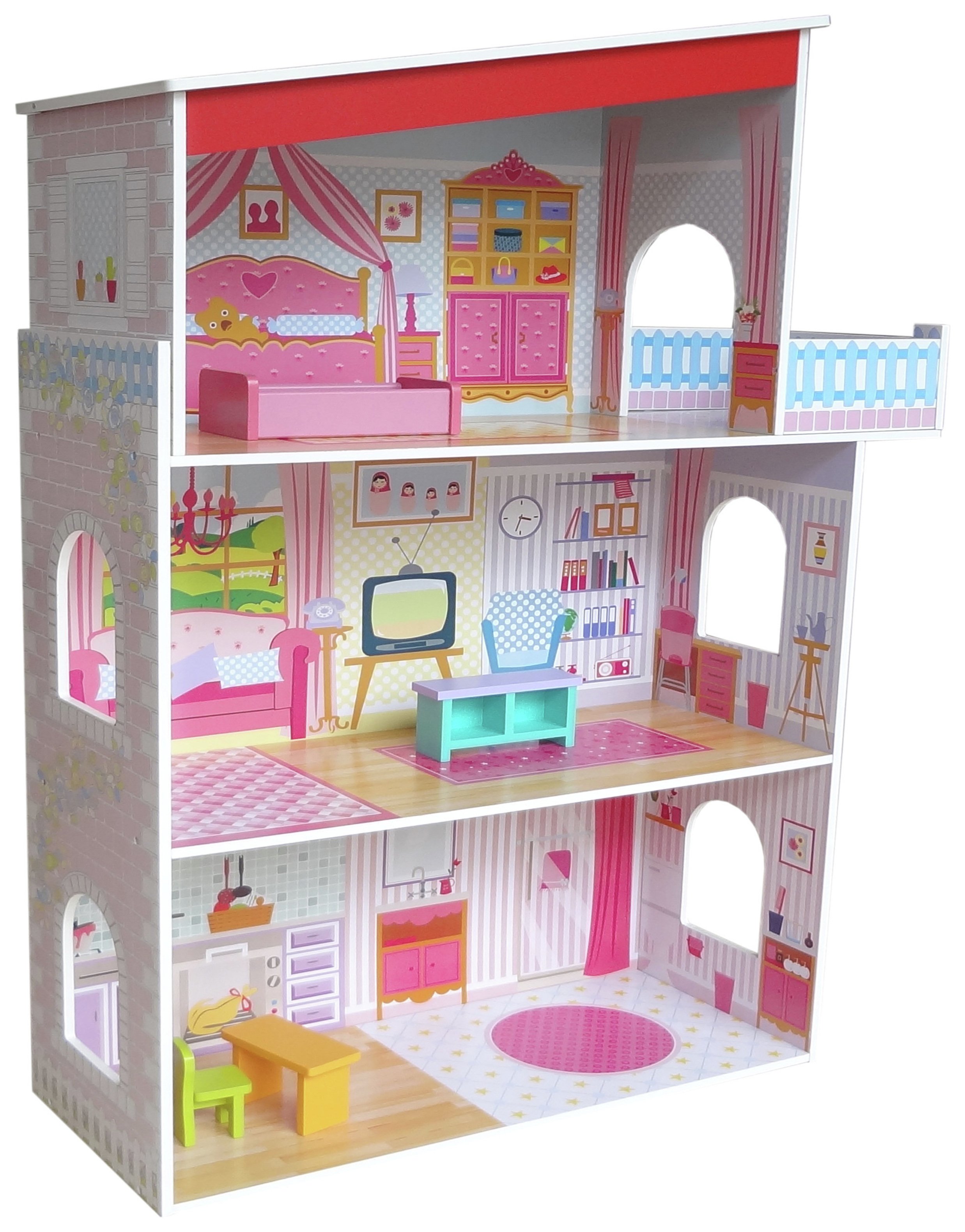 Kiddi Style Three Storey Wooden Mansion Dolls House