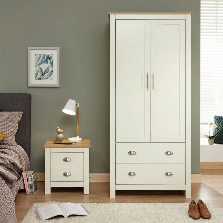 GFW Lancaster 2 Drawer 2 Door Wardrobe - Cream 0